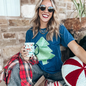 Mint Glitter Tree Navy T shirt