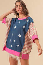 Load image into Gallery viewer, BiBi US Flag Theme Color Block Star Patch T-Shirt