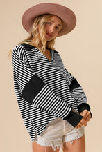 Load image into Gallery viewer, BiBi Striped Contrast Long Sleeve Knit Top