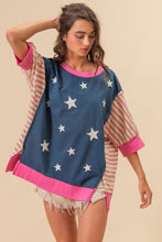 Load image into Gallery viewer, BiBi US Flag Theme Color Block Star Patch T-Shirt