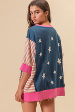 Load image into Gallery viewer, BiBi US Flag Theme Color Block Star Patch T-Shirt