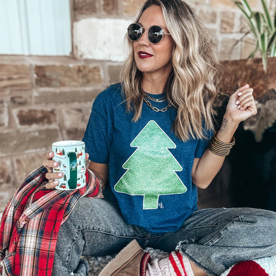 Mint Glitter Tree Navy T shirt