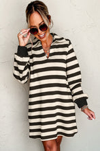 Load image into Gallery viewer, Contrast Striped Johnny Collar Long Sleeve Mini Dress