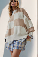 Load image into Gallery viewer, Double Take Slit Color Block Mock Neck Batwing Sleeve Sweater