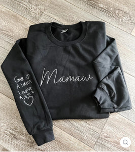 Custom Embroidered Mama/Grandma Sweatshirt in Four Color Options