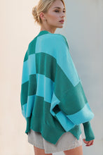 Load image into Gallery viewer, Double Take Slit Color Block Mock Neck Batwing Sleeve Sweater