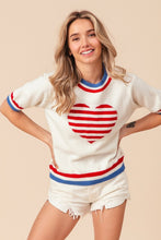 Load image into Gallery viewer, BiBi US Flag Theme Striped Heart Sweater