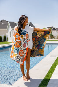 Luxury Beach Towel in Bright Retro Floral