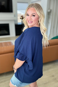 Airflow Peplum Ruffle Sleeve Top in Navy