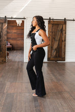 Load image into Gallery viewer, Imogene Control Top Retro Flare Overalls in Black