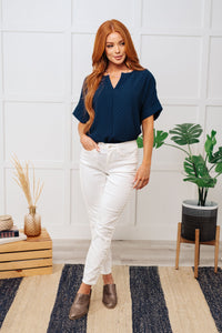 Let's Get Down to Business V-Neck Blouse in Navy