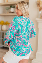 Load image into Gallery viewer, Lizzy Top in Aqua and Pink Paisley