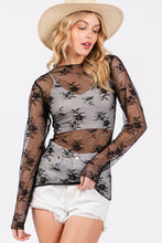 Load image into Gallery viewer, SAGE + FIG Mesh Long Sleeve Sheer Floral Embroidery Top