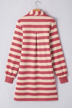 Load image into Gallery viewer, Contrast Striped Johnny Collar Long Sleeve Mini Dress