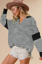 Load image into Gallery viewer, BiBi Striped Contrast Long Sleeve Knit Top