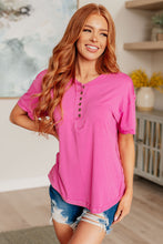 Load image into Gallery viewer, On A Whim Pink Raw Hem Henley Tee