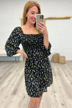 Load image into Gallery viewer, Black Floral Square Neck Dress