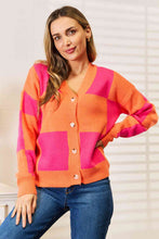 Load image into Gallery viewer, Woven Right Checkered V-Neck Dropped Shoulder Cardigan