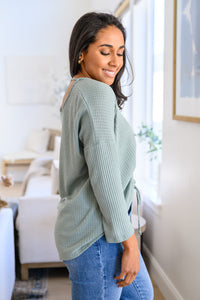 Austin Waffle Knit Basic Top In Sage