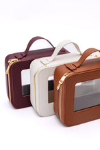 Load image into Gallery viewer, PU Leather Travel Cosmetic Case in Camel