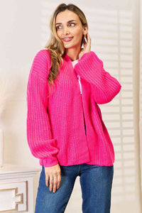 Woven Right Rib-Knit Open Front Drop Shoulder Cardigan